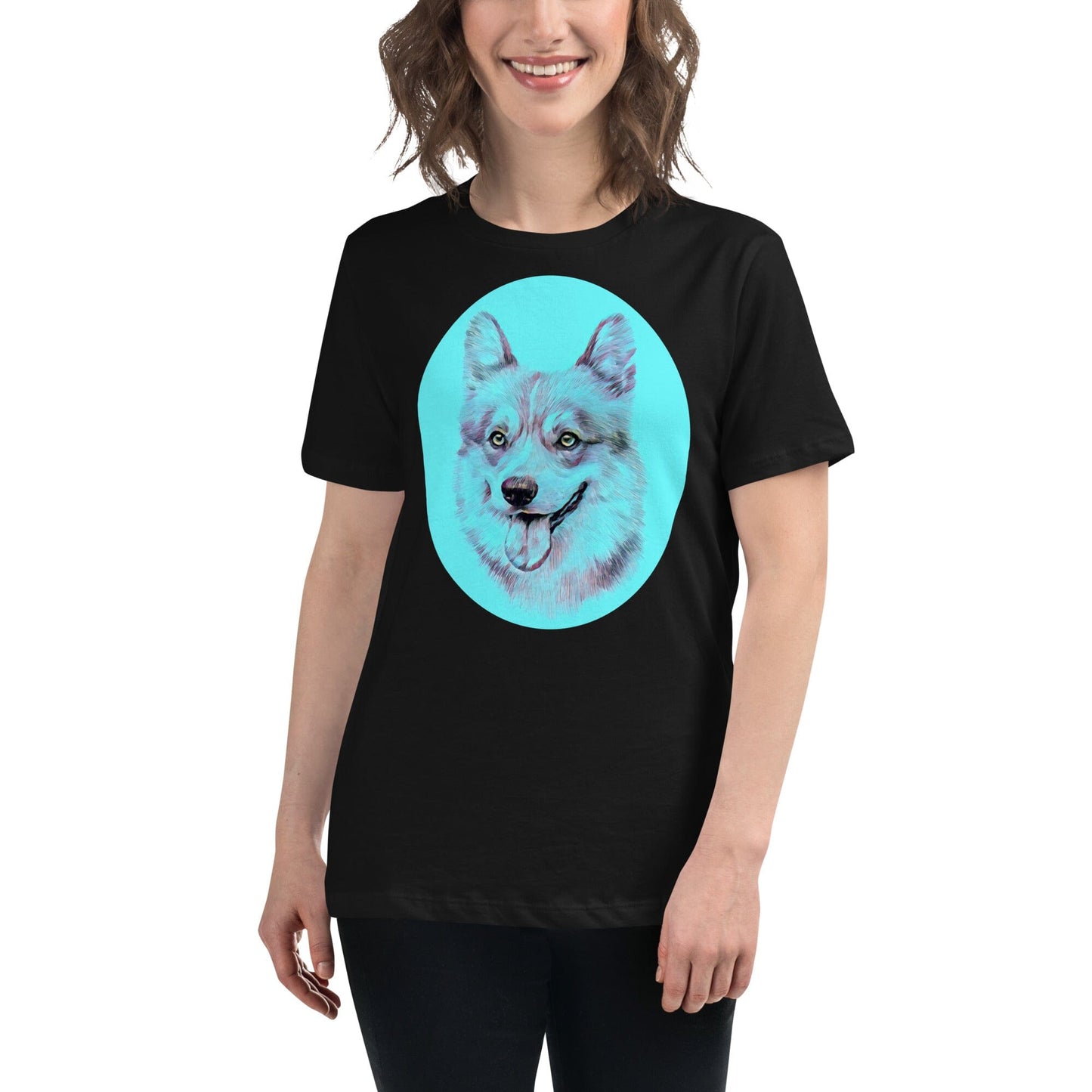 Corgi Women's Relaxed T-Shirt JoyousJoyfulJoyness Black S