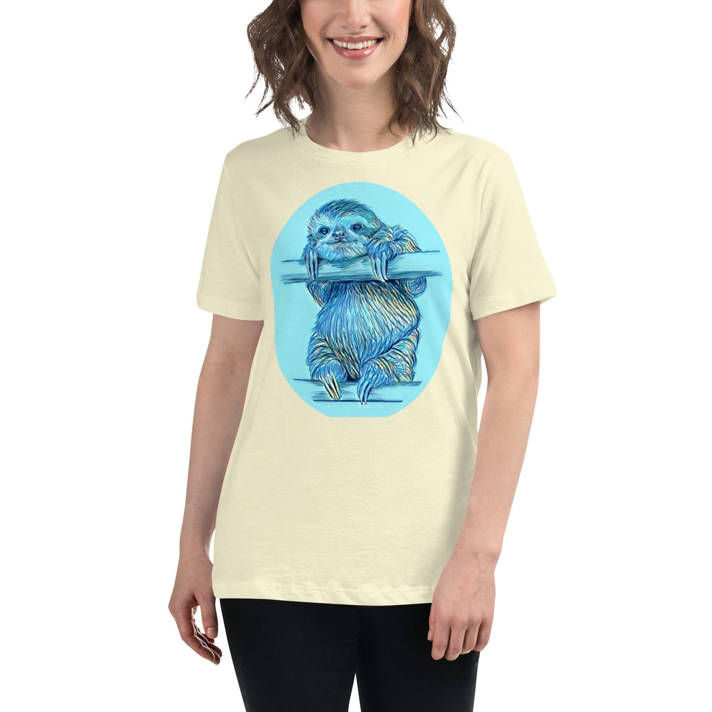 Sloth Women's Relaxed T-Shirt JoyousJoyfulJoyness Citron S