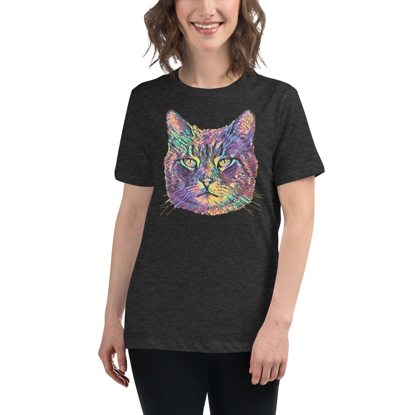 Cat Women's Relaxed T-Shirt JoyousJoyfulJoyness Dark Grey Heather S