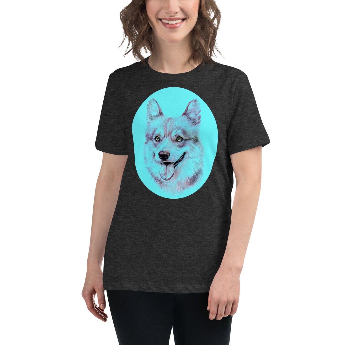 Corgi Women's Relaxed T-Shirt JoyousJoyfulJoyness Dark Grey Heather S