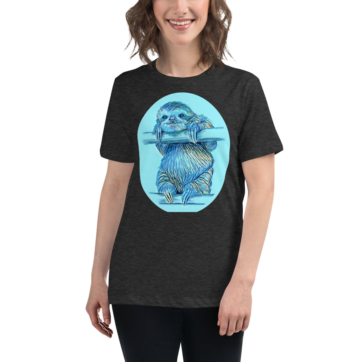 Sloth Women's Relaxed T-Shirt JoyousJoyfulJoyness Dark Grey Heather S