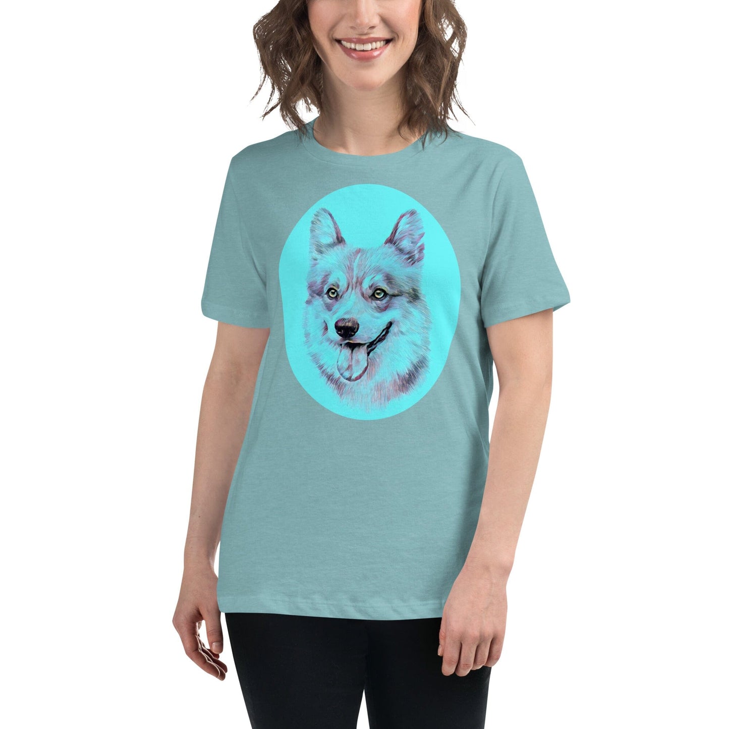 Corgi Women's Relaxed T-Shirt JoyousJoyfulJoyness Heather Blue Lagoon S