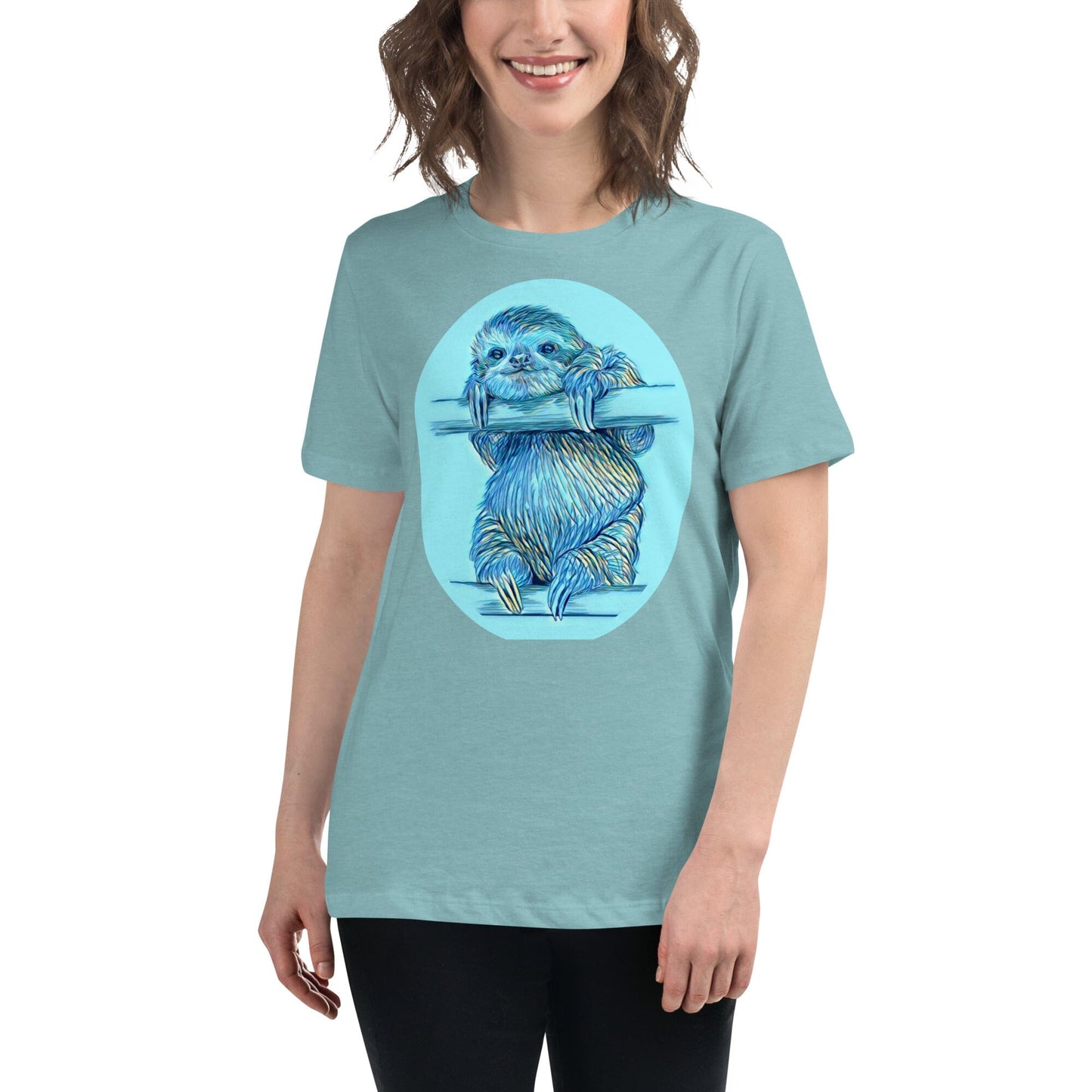 Sloth Women's Relaxed T-Shirt JoyousJoyfulJoyness Heather Blue Lagoon S