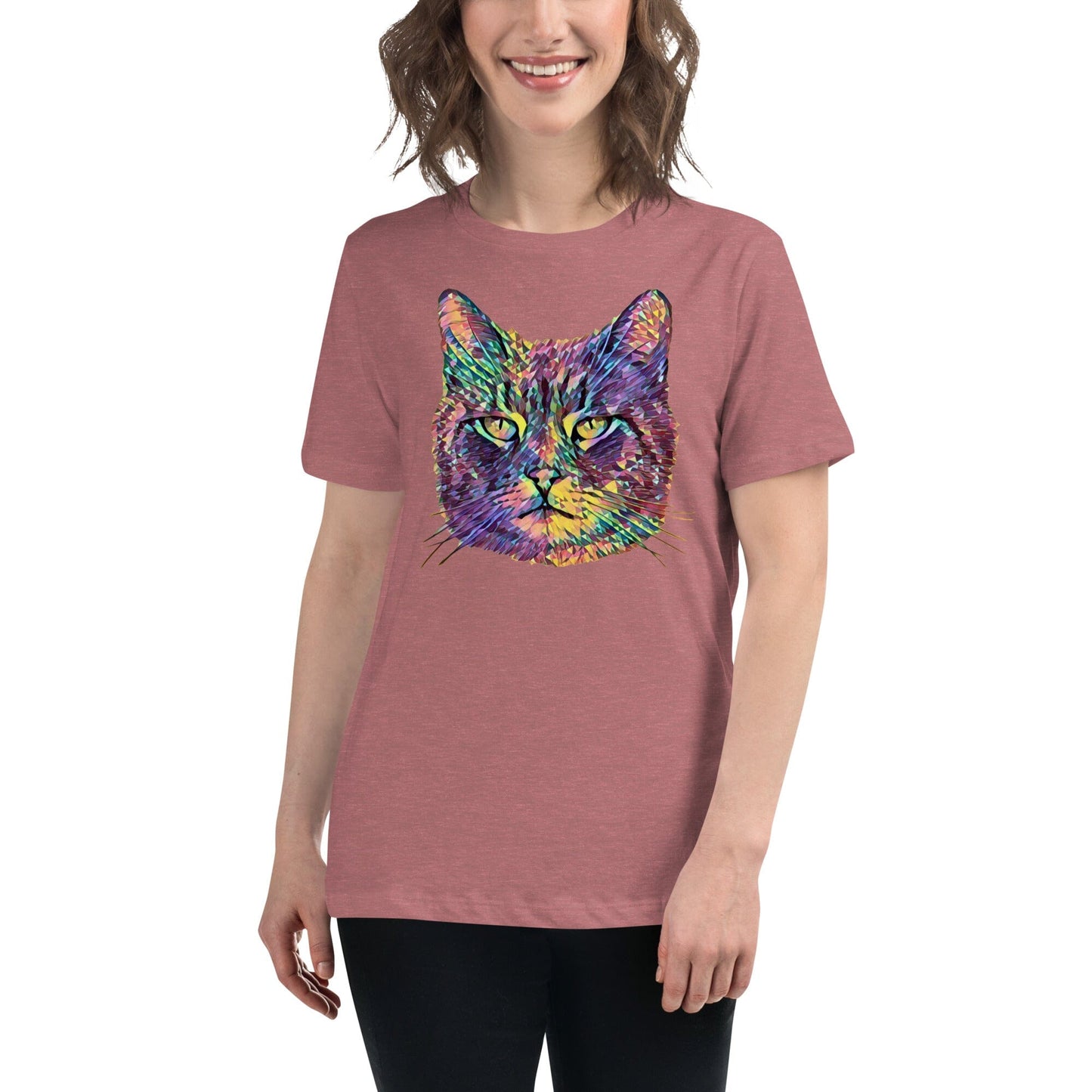 Cat Women's Relaxed T-Shirt JoyousJoyfulJoyness Heather Mauve S