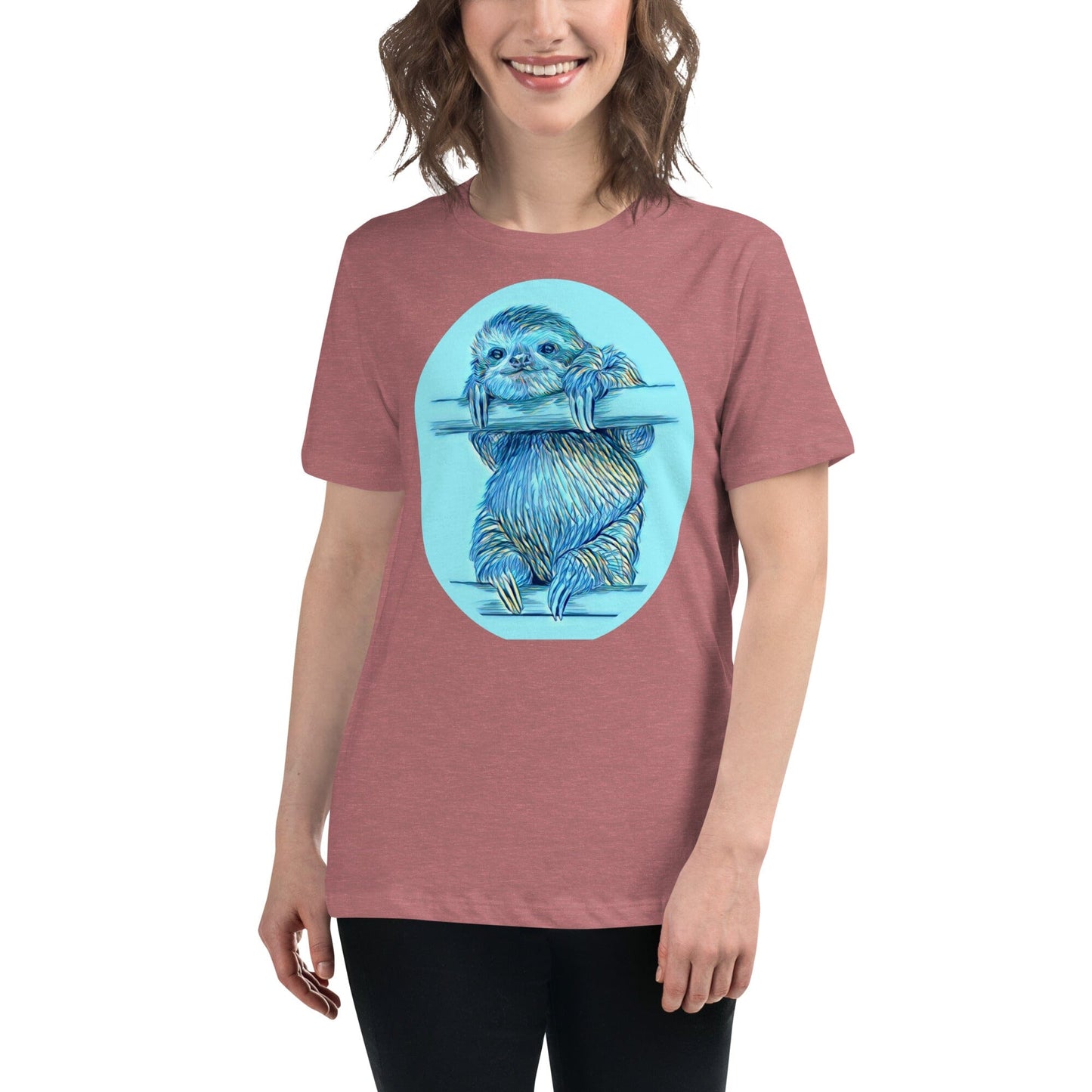 Sloth Women's Relaxed T-Shirt JoyousJoyfulJoyness Heather Mauve S