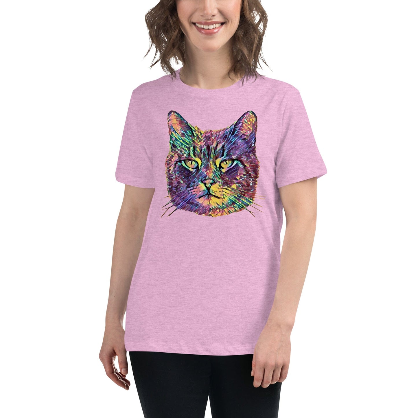 Cat Women's Relaxed T-Shirt JoyousJoyfulJoyness Heather Prism Lilac S
