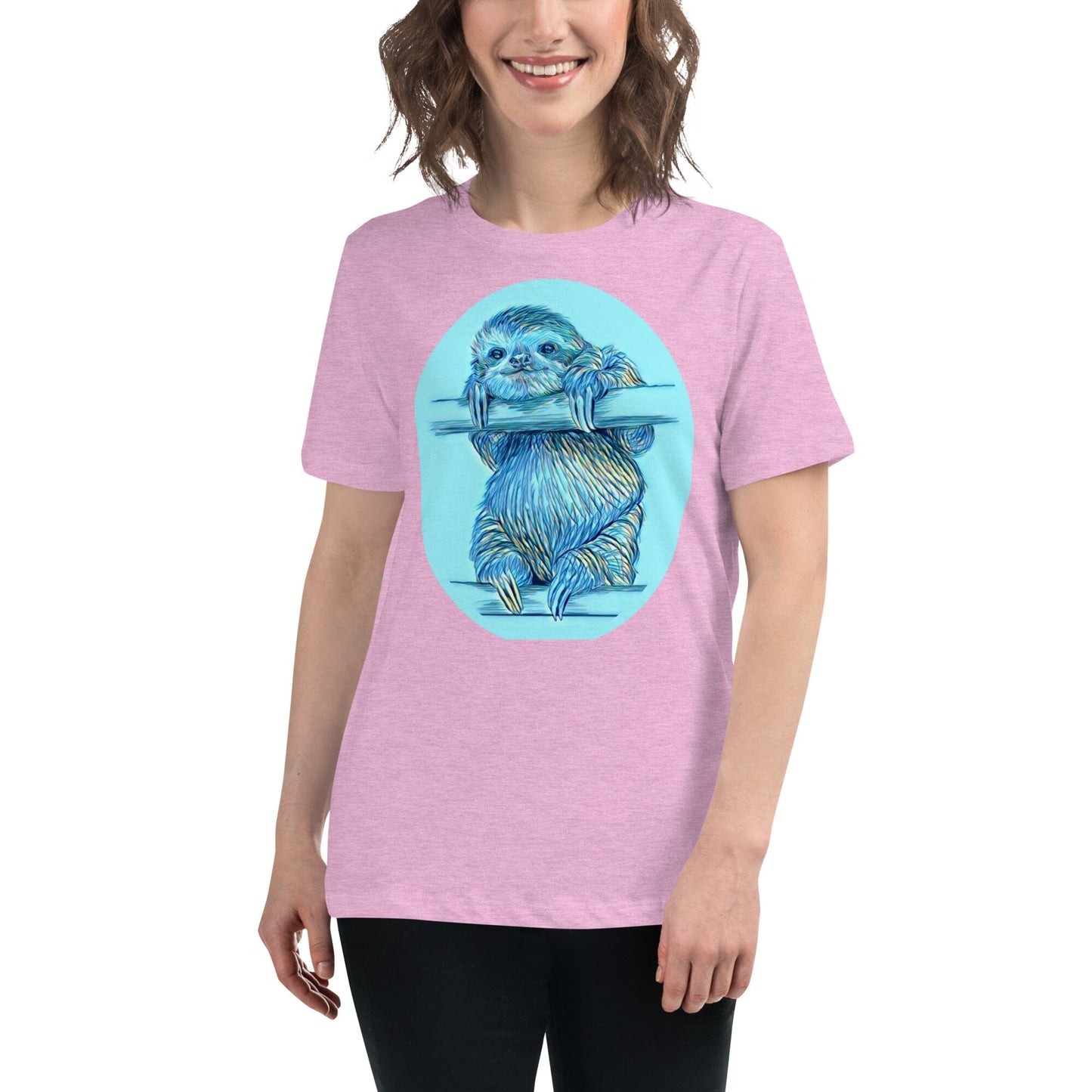 Sloth Women's Relaxed T-Shirt JoyousJoyfulJoyness Heather Prism Lilac S