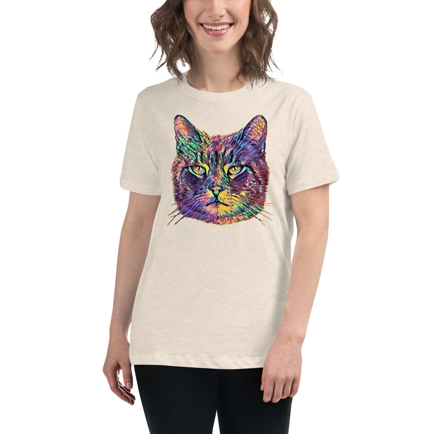 Cat Women's Relaxed T-Shirt JoyousJoyfulJoyness Heather Prism Natural S