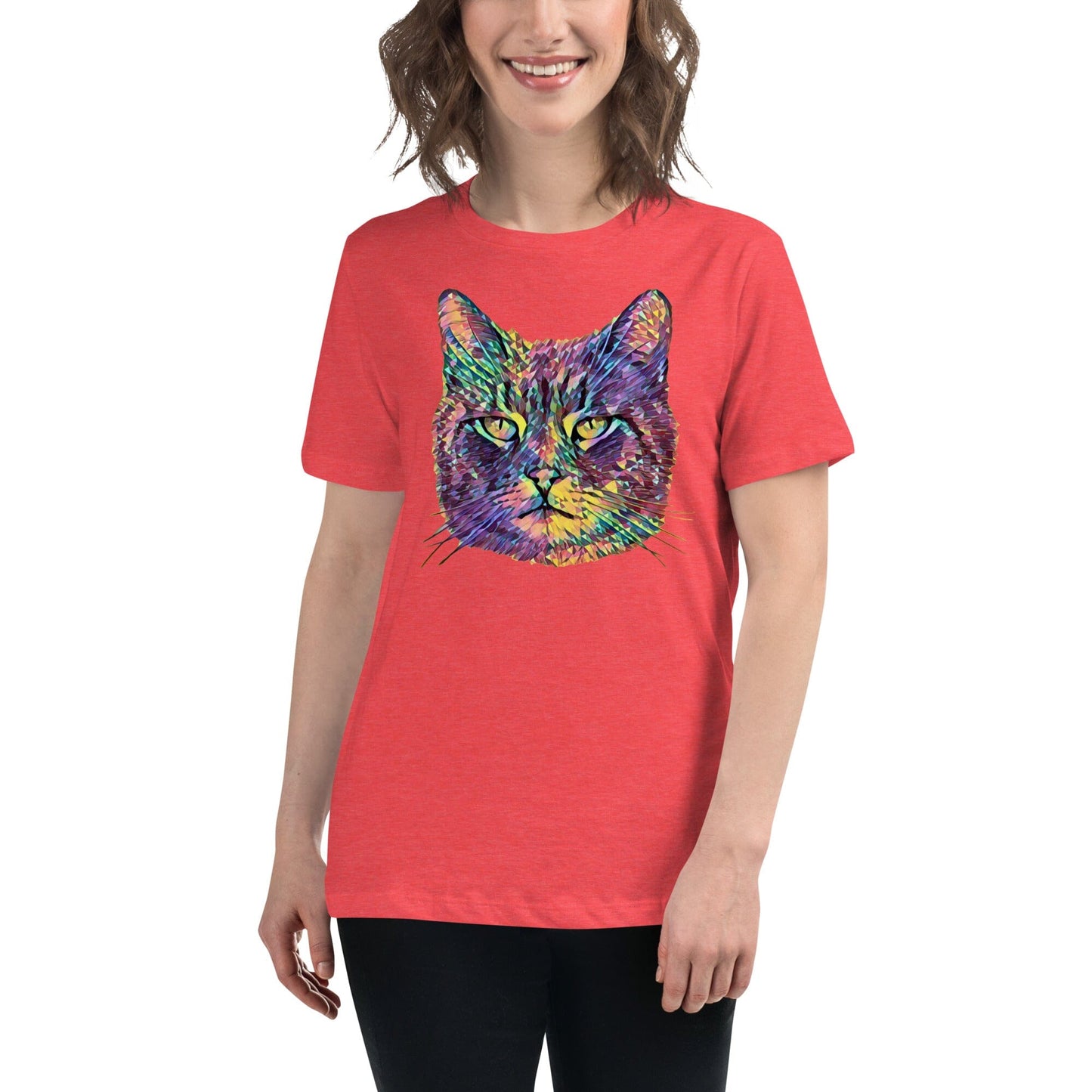 Cat Women's Relaxed T-Shirt JoyousJoyfulJoyness Heather Red S