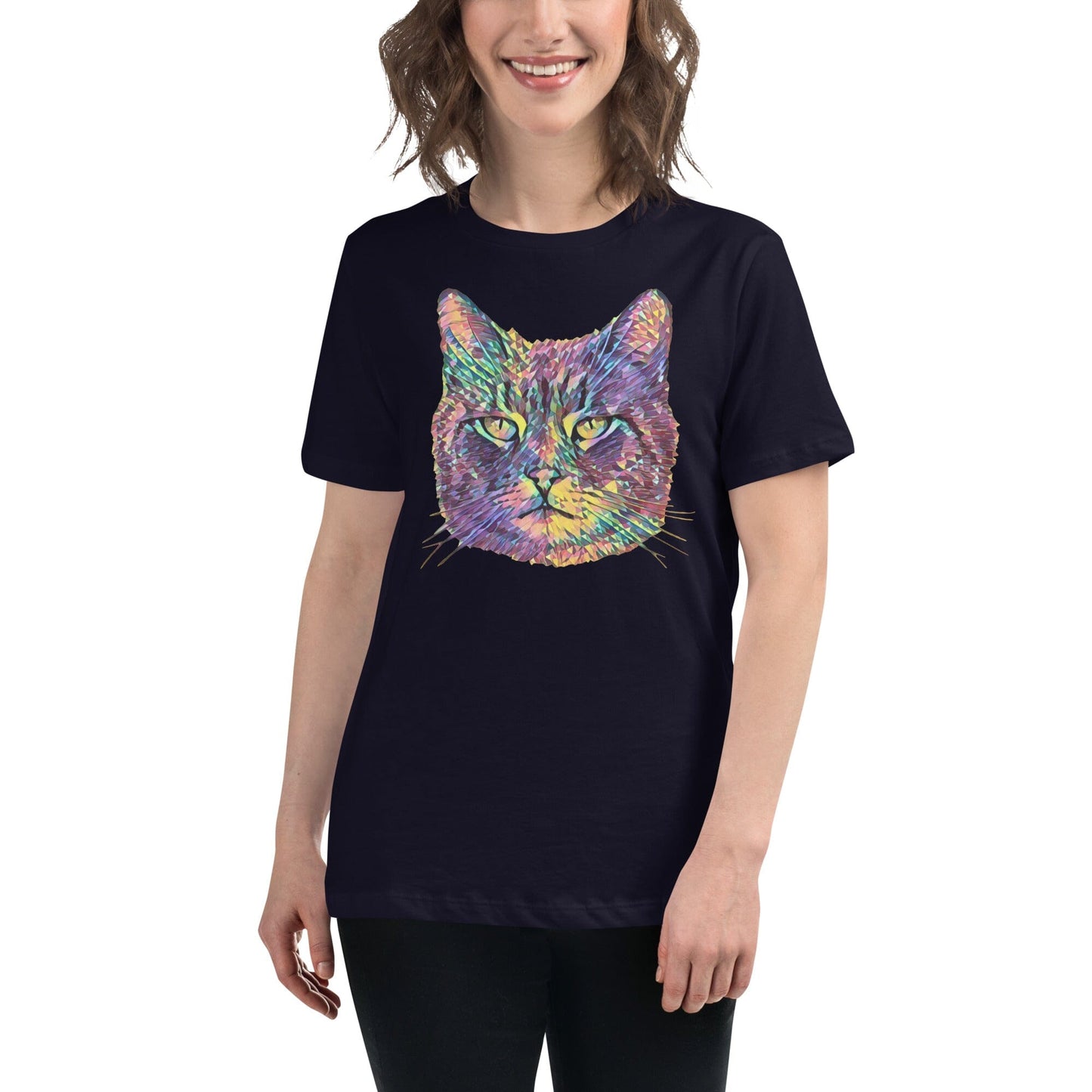 Cat Women's Relaxed T-Shirt JoyousJoyfulJoyness Navy S