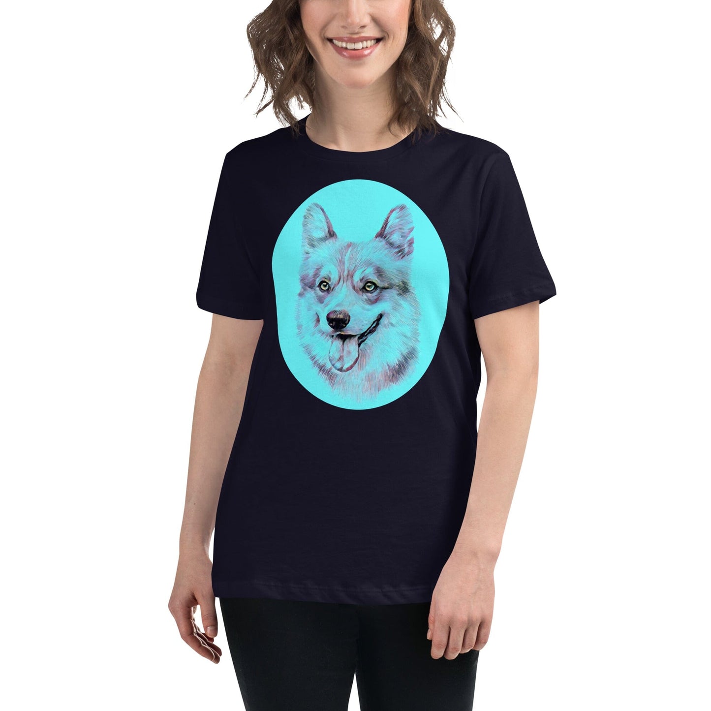 Corgi Women's Relaxed T-Shirt JoyousJoyfulJoyness Navy S