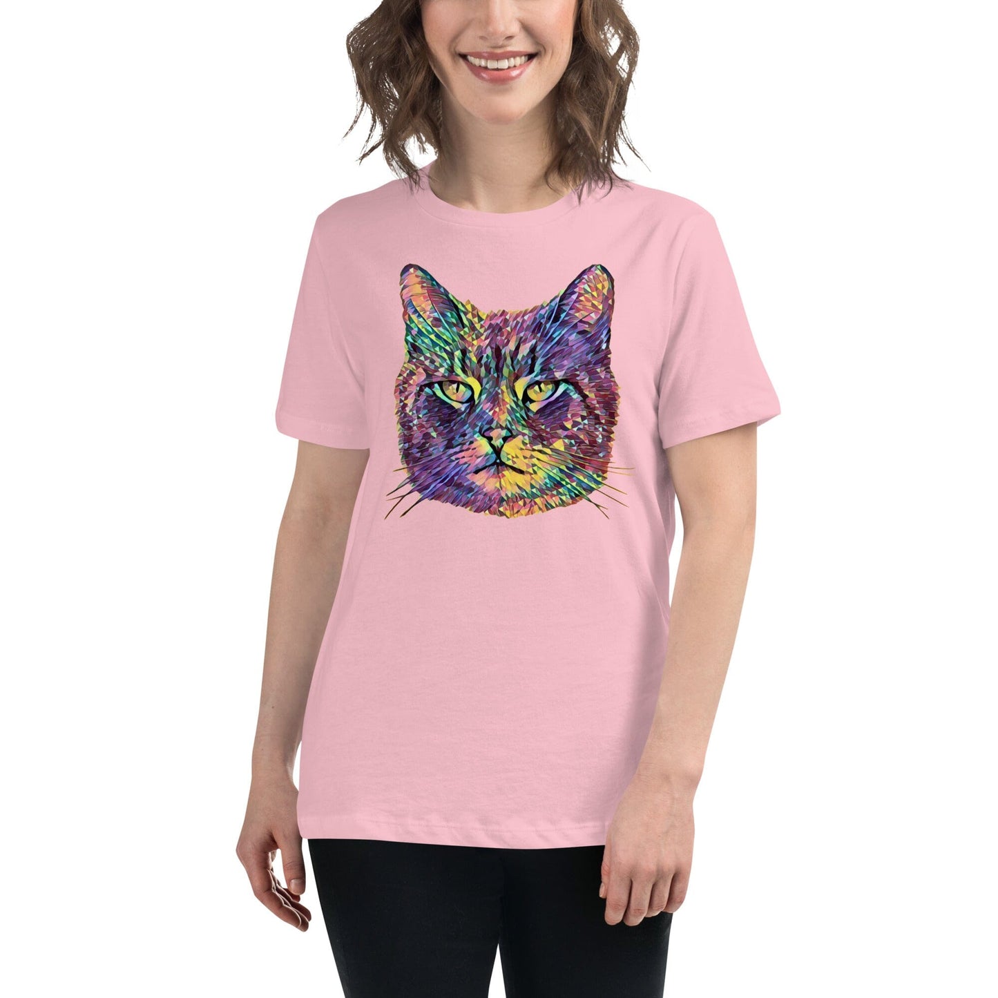 Cat Women's Relaxed T-Shirt JoyousJoyfulJoyness Pink S