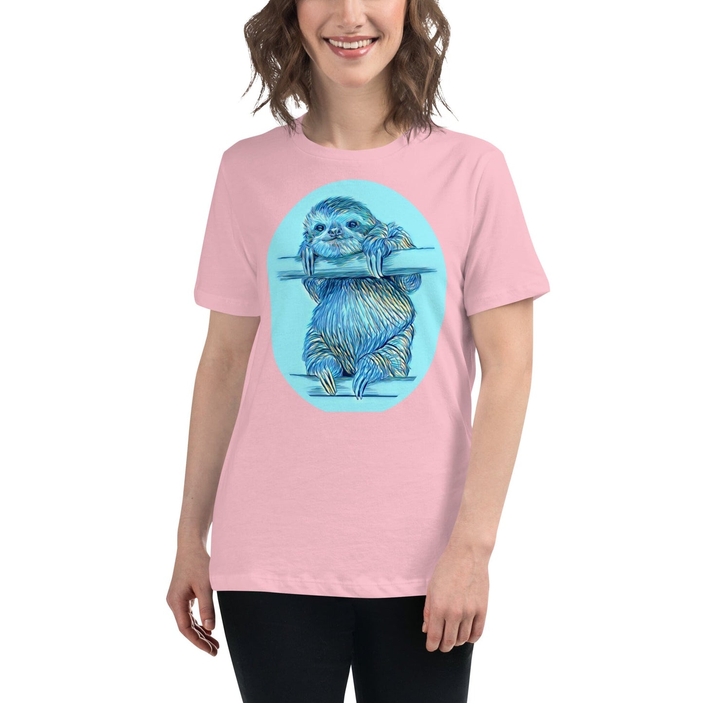 Sloth Women's Relaxed T-Shirt JoyousJoyfulJoyness Pink S