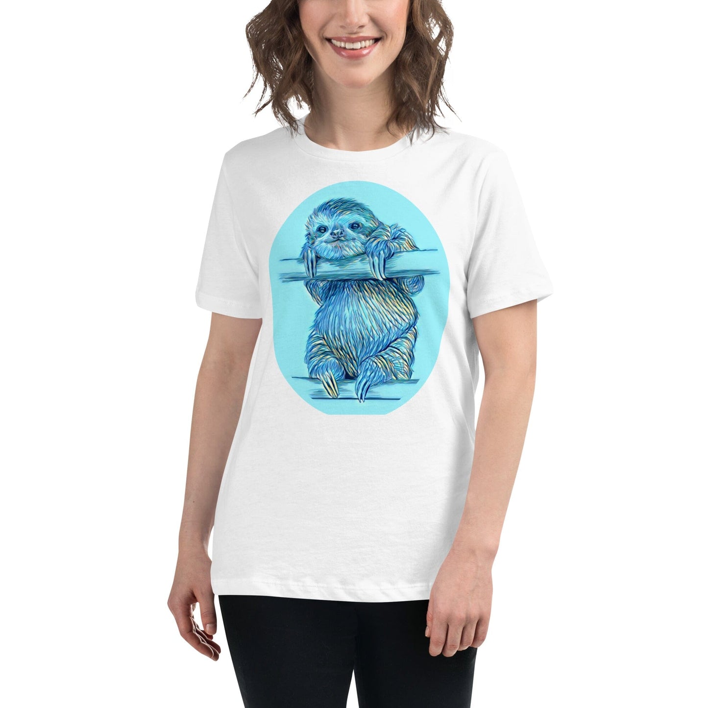 Sloth Women's Relaxed T-Shirt JoyousJoyfulJoyness White S
