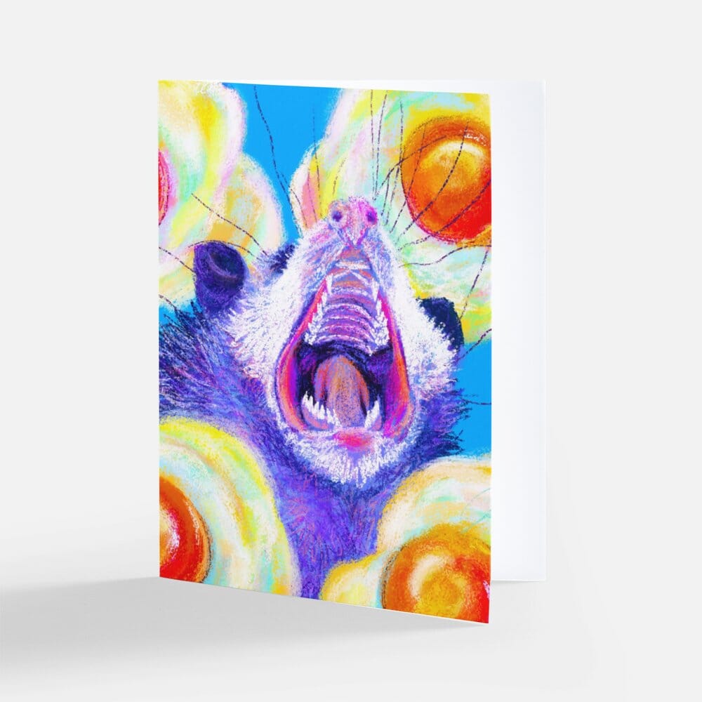 Culinary Critters Collection - "AAAAAAA with a Side of Eggs" Greeting Card - Blank Card with a Screaming Opossum and Eggs (Limited Quantities) Greeting Card JoyousJoyfulJoyness 