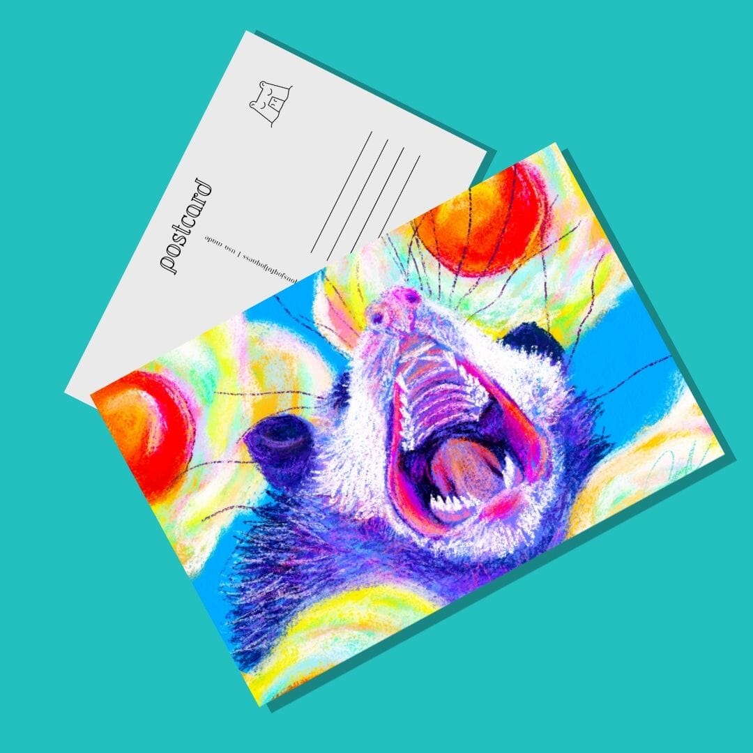 Culinary Critters Collection - "AAAAAAA with a Side of Eggs" Postcard - Postcard with Screaming Opossum and Eggs (Limited Quantities) Postcards JoyousJoyfulJoyness 
