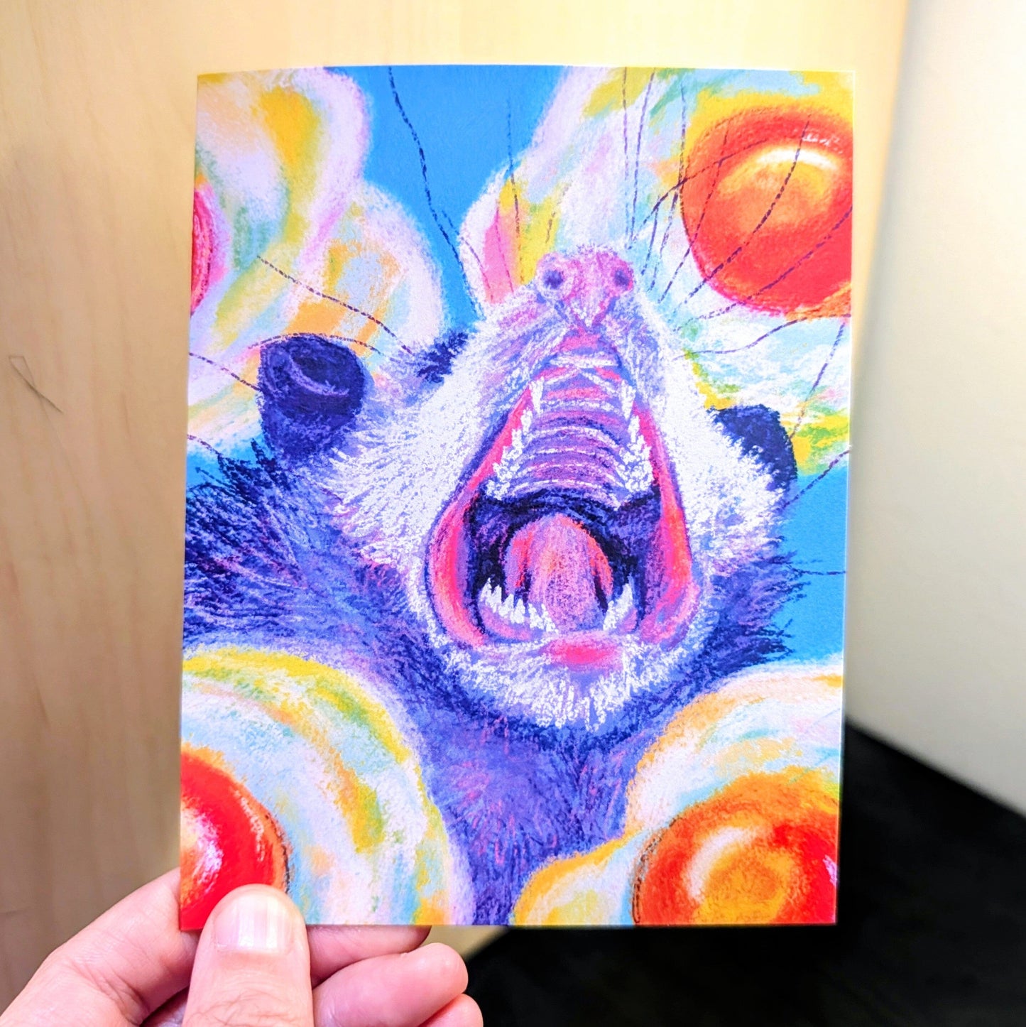 Culinary Critters Collection - "AAAAAAA with a Side of Eggs" Greeting Card - Blank Card with a Screaming Opossum and Eggs (Limited Quantities) Greeting Card JoyousJoyfulJoyness 