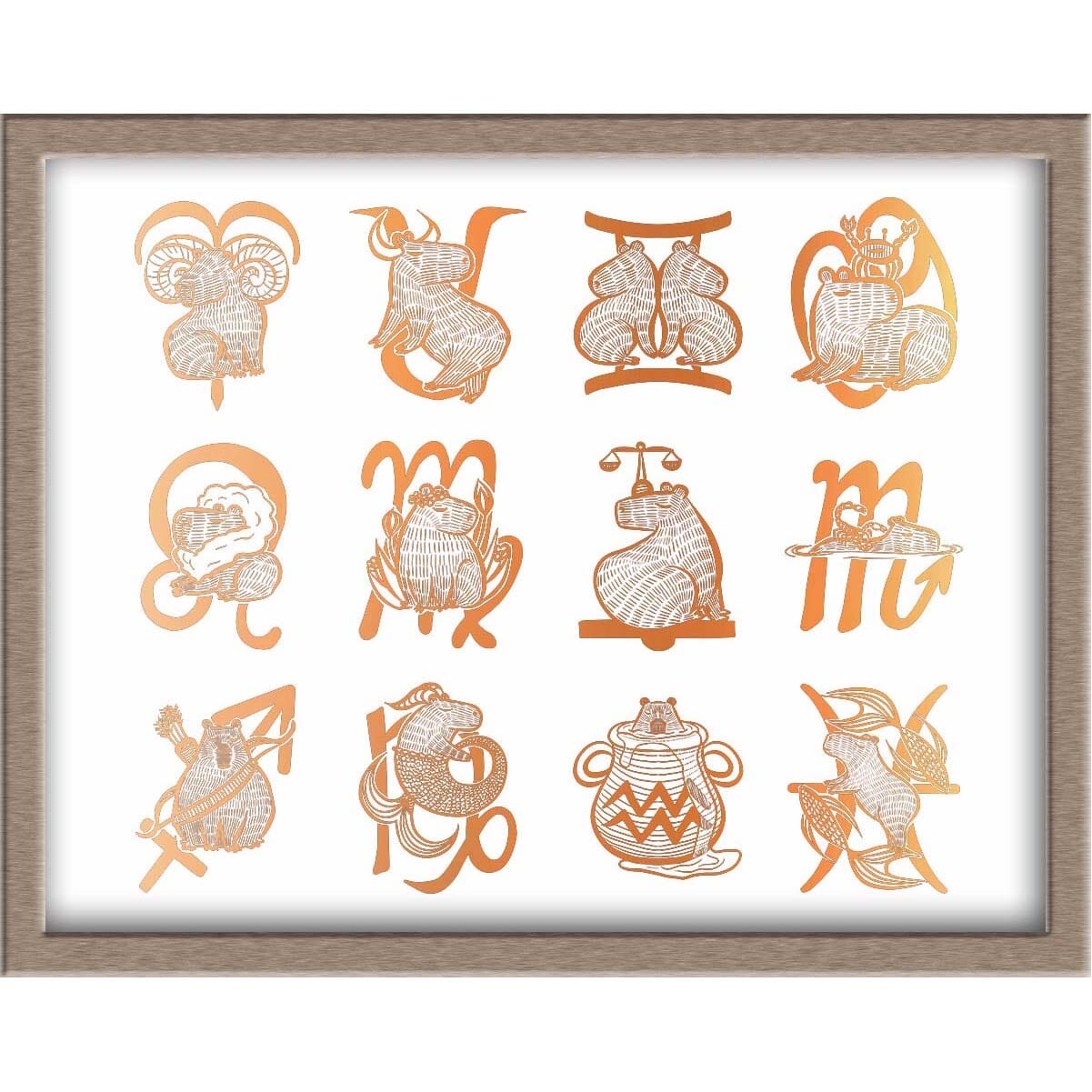 All the Capybara Zodiac Signs Foiled Print (Horizontal) Posters, Prints, & Visual Artwork JoyousJoyfulJoyness 