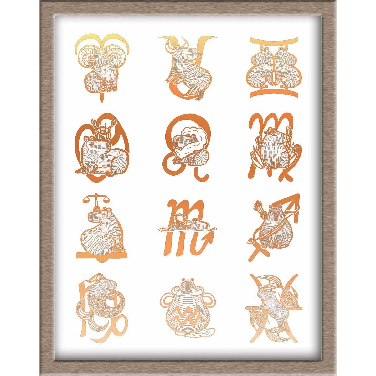 All the Capybara Zodiac Signs Foiled Print (Vertical) Posters, Prints, & Visual Artwork JoyousJoyfulJoyness 