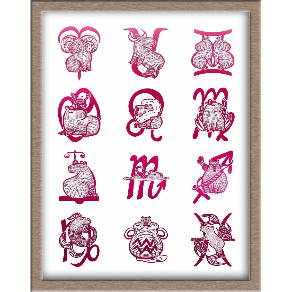 All the Capybara Zodiac Signs Foiled Print (Vertical) Posters, Prints, & Visual Artwork JoyousJoyfulJoyness 