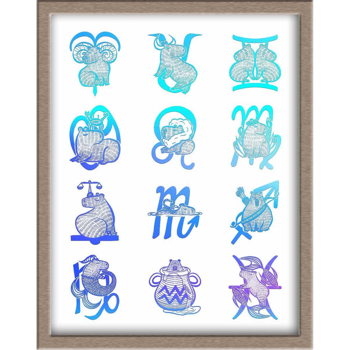 All the Capybara Zodiac Signs Foiled Print (Vertical) Posters, Prints, & Visual Artwork JoyousJoyfulJoyness 