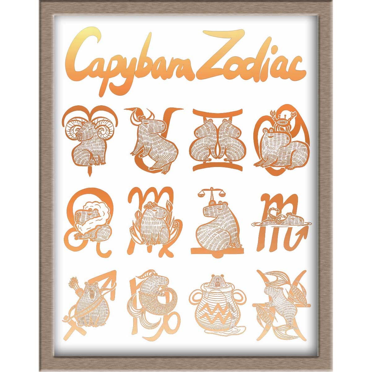 All the Capybara Zodiac Signs Foiled Print (Vertical with Title) Posters, Prints, & Visual Artwork JoyousJoyfulJoyness 