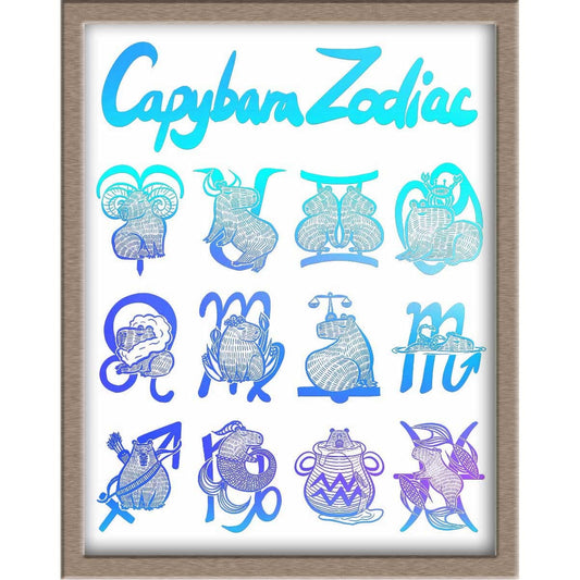 All the Capybara Zodiac Signs Foiled Print (Vertical with Title) Posters, Prints, & Visual Artwork JoyousJoyfulJoyness 