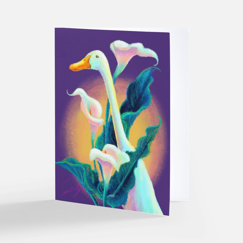"Calla Runner" Greeting Card - Blank Card with a Runner Duck and Calla Lilies (Limited Quantities) Greeting Card JoyousJoyfulJoyness 