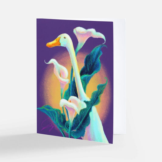"Calla Runner" Greeting Card - Blank Card with a Runner Duck and Calla Lilies (Limited Quantities) Greeting Card JoyousJoyfulJoyness 