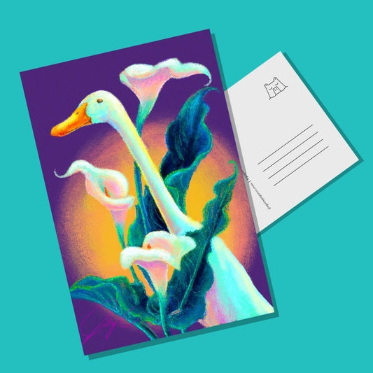 "Calla Runner" Postcard - Postcard with a Runner Duck and Calla Lilies (Limited Quantities) Postcards JoyousJoyfulJoyness 