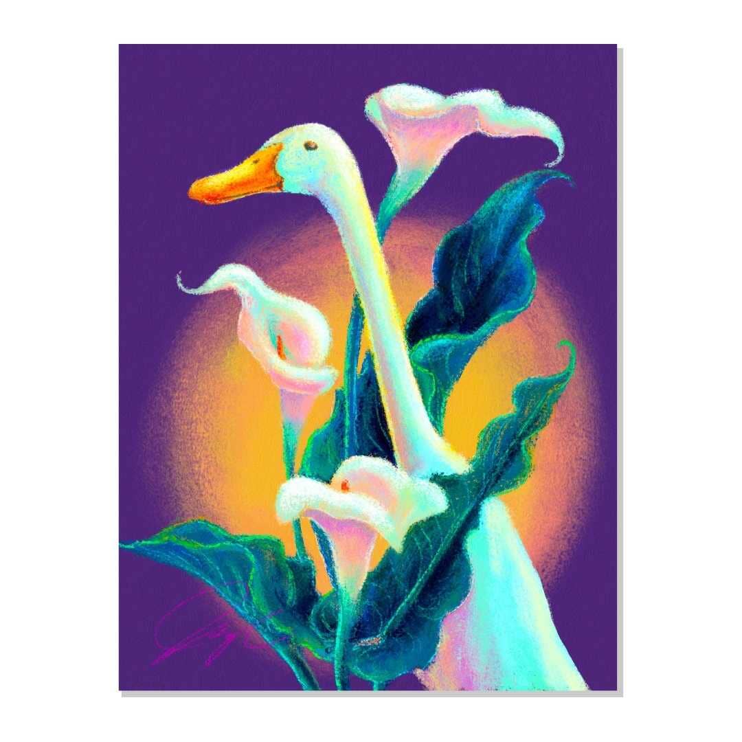 Calla Runner Non-Holographic Matte Sticker | Sticker with a Runner Duck and Calla Lilies Decorative Stickers JoyousJoyfulJoyness 
