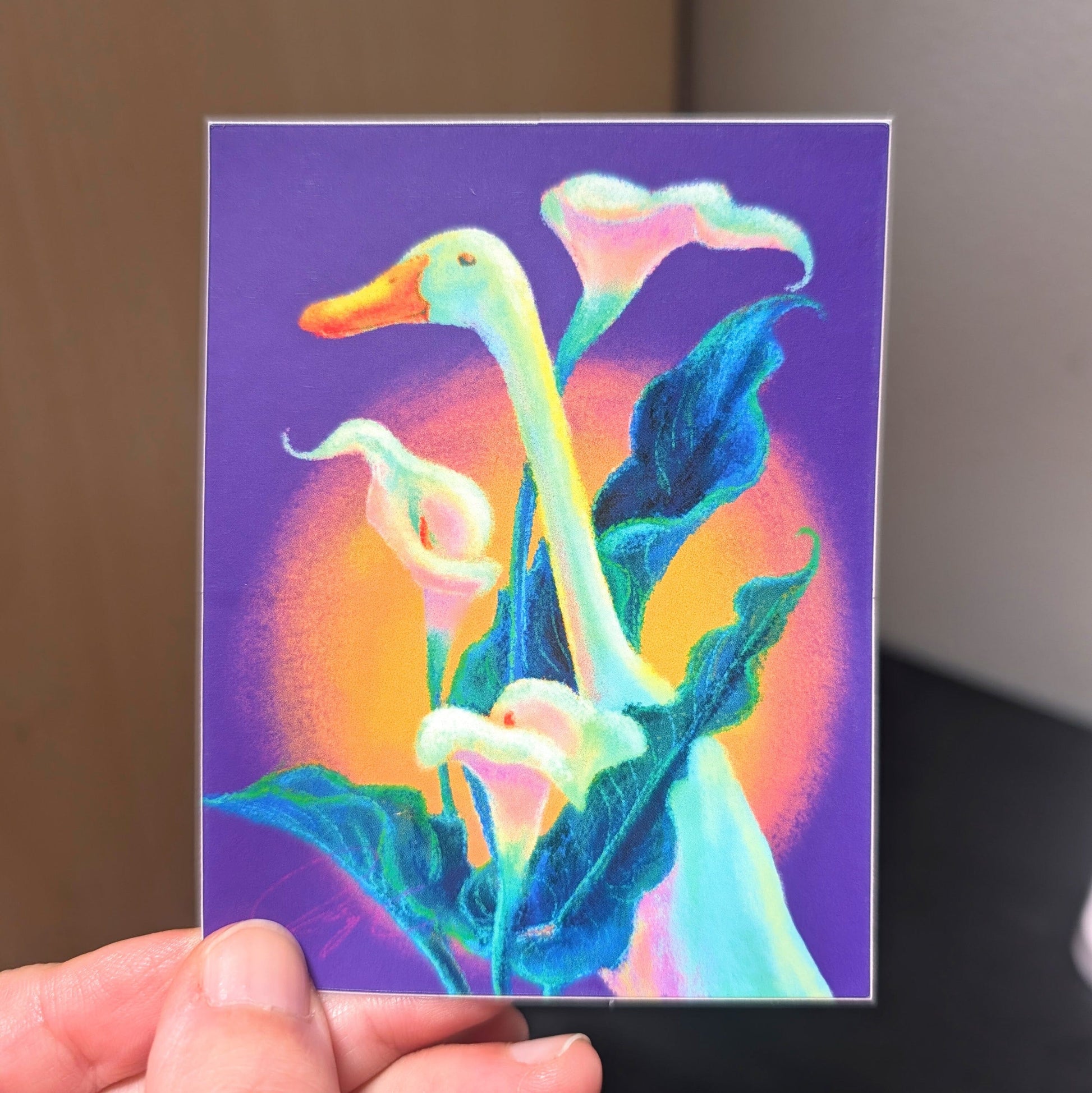 Calla Runner Non-Holographic Matte Sticker | Sticker with a Runner Duck and Calla Lilies Decorative Stickers JoyousJoyfulJoyness 