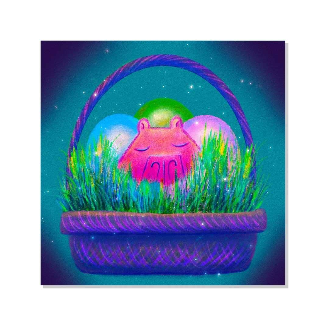 "Capy Easter" Non-Holographic Matte Sticker | Sticker with a Capybara in an Easter Egg Basket Decorative Stickers JoyousJoyfulJoyness 