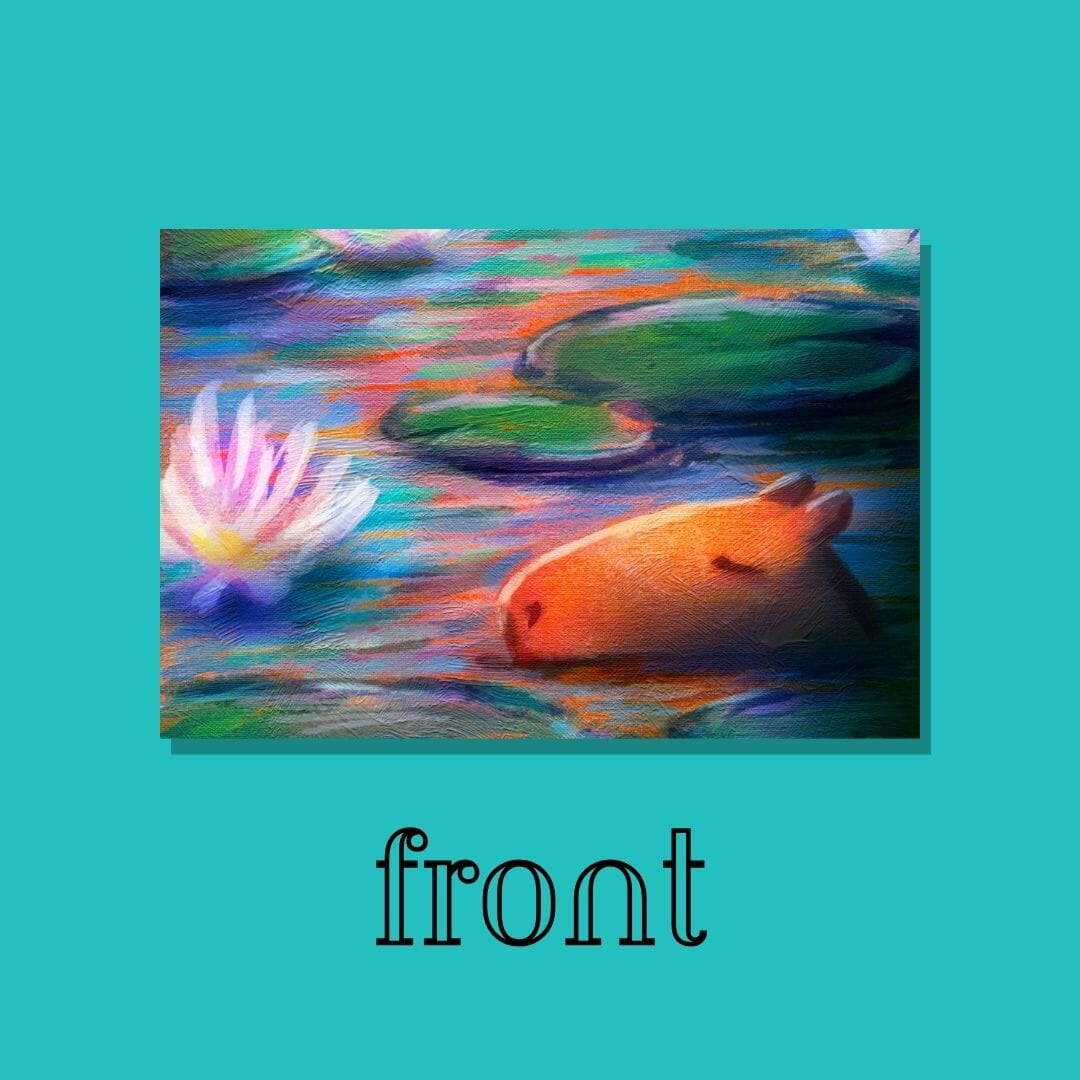 Capybara Among the Lilies Postcard - Postcard with a Capybara Swimming Among Water Lilies (Limited Quantities) Postcards JoyousJoyfulJoyness 
