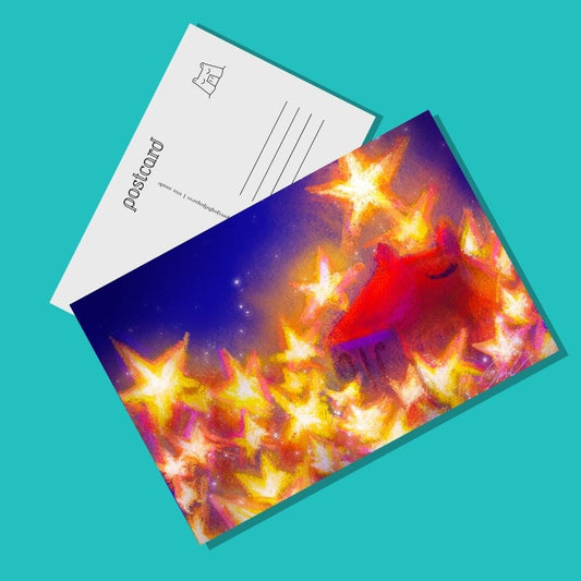 Capybara Among the Stars Postcard - Postcard with a Capybara Swimming in Bright Stars (Limited Quantities) Postcards JoyousJoyfulJoyness 