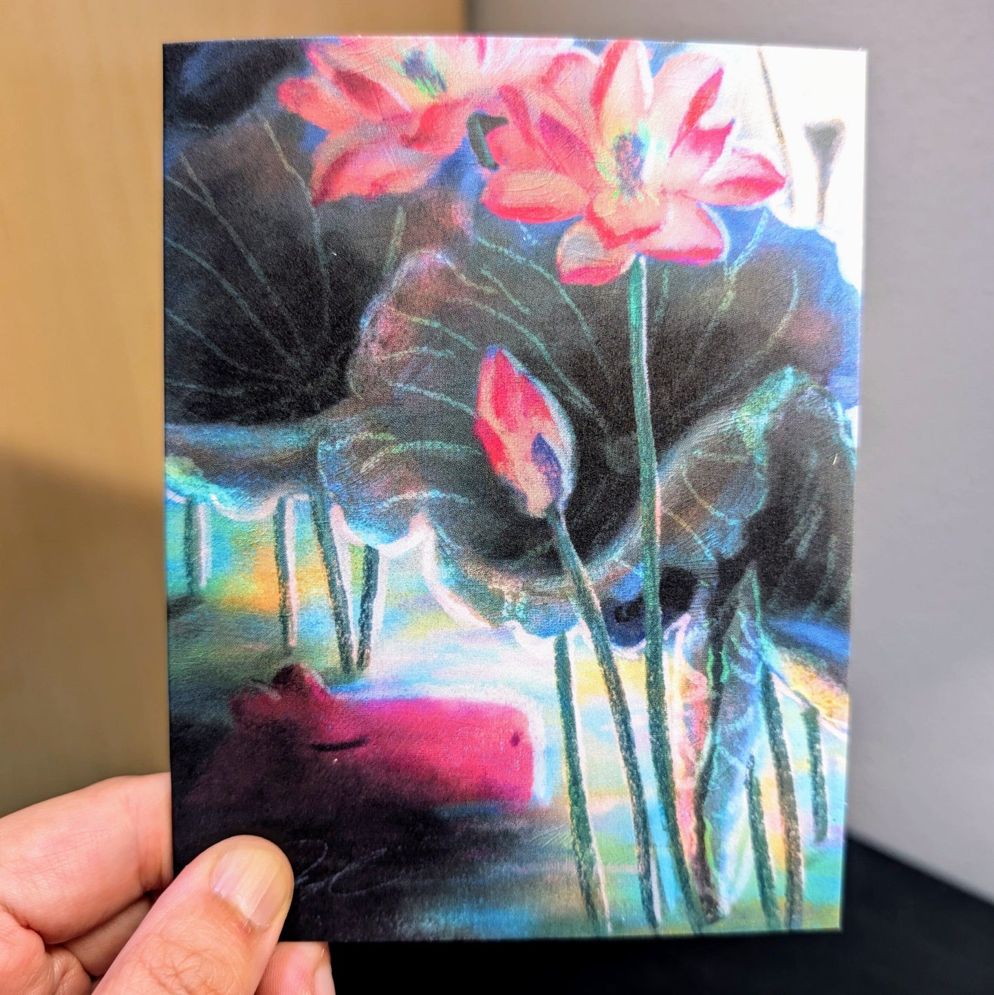 Capybara Under the Lotuses Greeting Card - Blank Card with a Capybara Sleeping Under Lotuses (Limited Quantities) Greeting Card JoyousJoyfulJoyness 