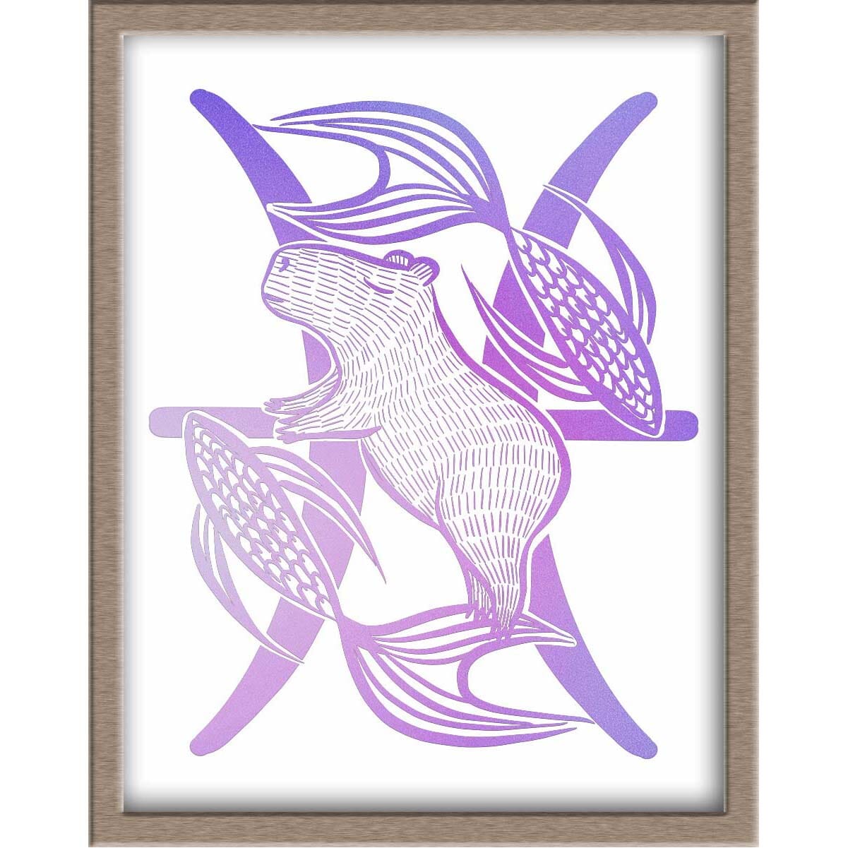 Capybara Zodiac Foiled Print - 12 - Pisces Posters, Prints, & Visual Artwork JoyousJoyfulJoyness 