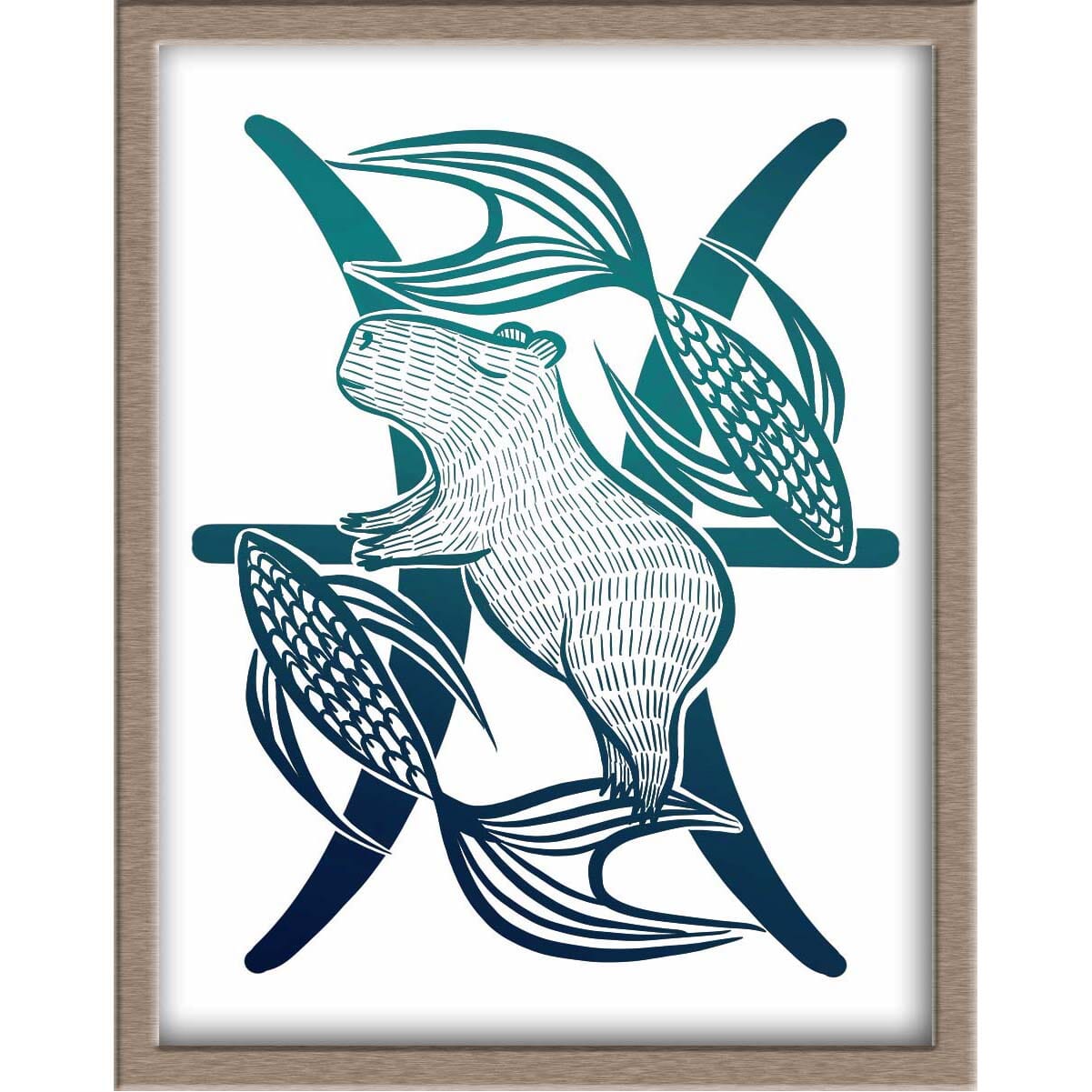 Capybara Zodiac Foiled Print - 12 - Pisces Posters, Prints, & Visual Artwork JoyousJoyfulJoyness 