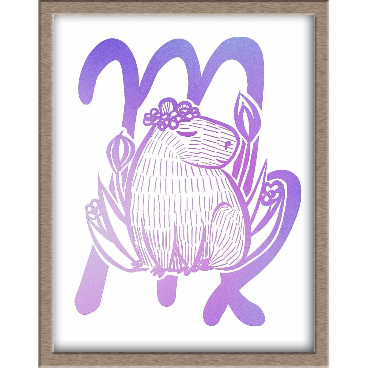 Capybara Zodiac Foiled Print - 06 - Virgo Posters, Prints, & Visual Artwork JoyousJoyfulJoyness 