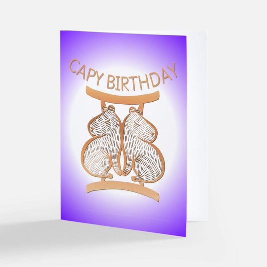 Capybara Zodiac - 03 - Gemini Birthday Card (Limited Quantities) Greeting Card JoyousJoyfulJoyness 