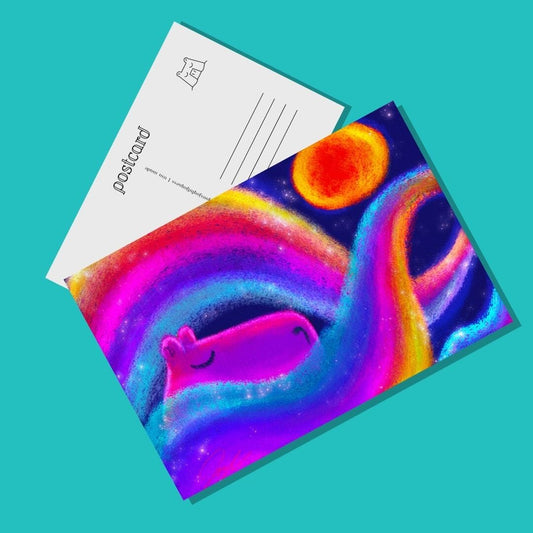 Capybara and Rainbows Postcard - Postcard with a Capybara Sleeping Among Rainbows (Limited Quantities) Postcards JoyousJoyfulJoyness 