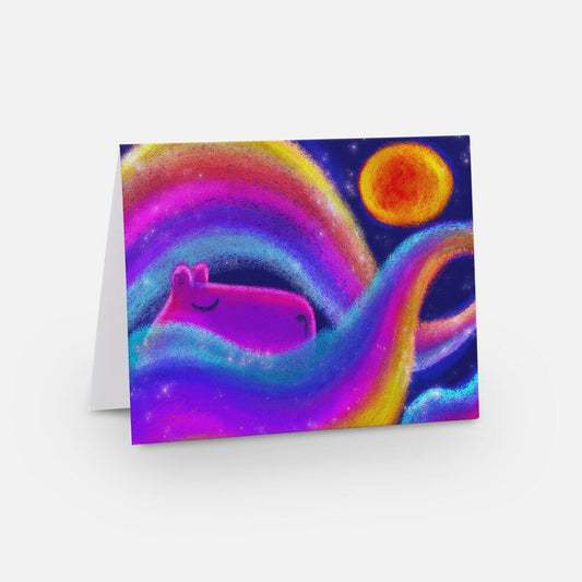 Capybara and Rainbows Greeting Card - Blank Card with a Capybara Sleeping Among Rainbows (Limited Quantities) Greeting Card JoyousJoyfulJoyness 