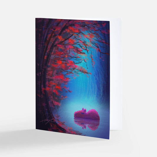 Four Seasons Collection - "Capybara in Fall" Greeting Card - Blank Card with a Capybara Sleeping Under Fall Leaves (Limited Quantities) Greeting Card JoyousJoyfulJoyness 
