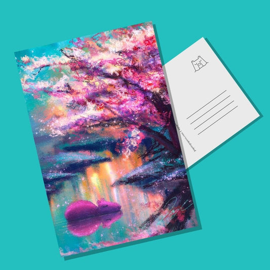 Four Seasons Collection - "Capybara in Spring" Postcard - Postcard with a Capybara Sleeping Under Cherry Blossoms (Limited Quantities) Postcards JoyousJoyfulJoyness 