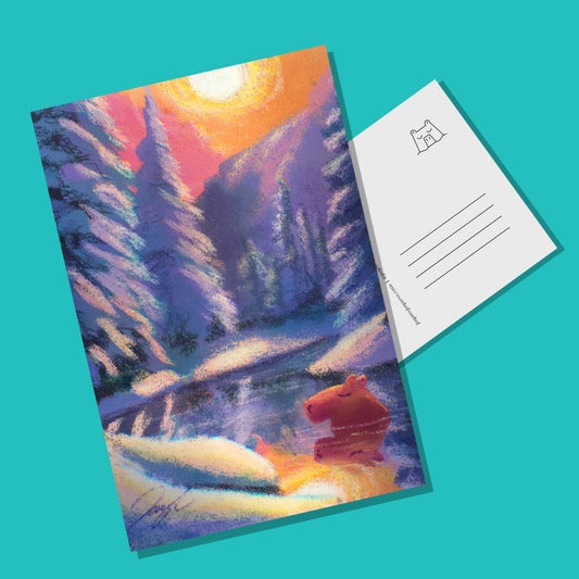 Four Seasons Collection - "Capybara in Winter" Postcard - Postcard with a Capybara Sleeping in a Snowy Lake (Limited Quantities) Postcards JoyousJoyfulJoyness 