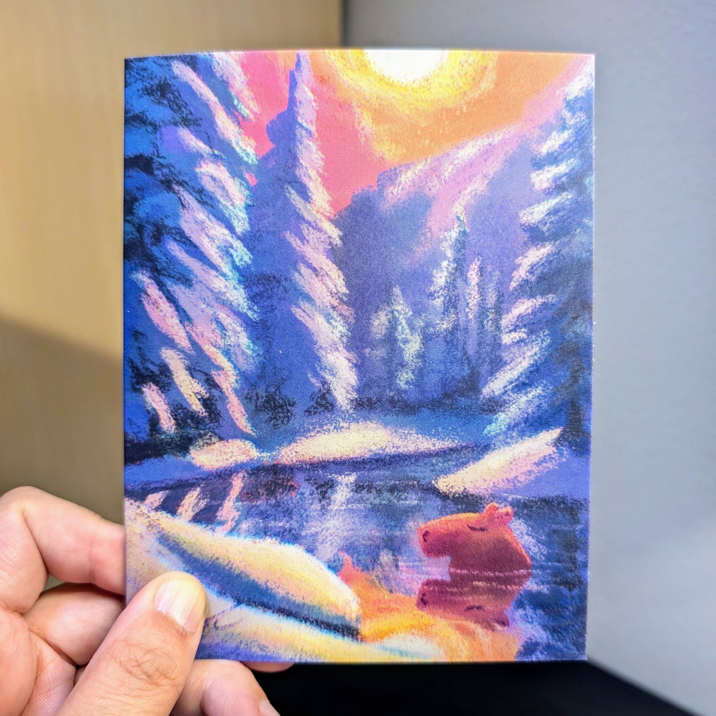 Four Seasons Collection - "Capybara in Winter" Greeting Card - Blank Card with a Capybara Sleeping in a Snowy Lake (Limited Quantities) Greeting Card JoyousJoyfulJoyness 