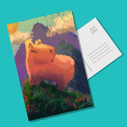 Capybara on a Hill Postcard - Postcard with a Capybara Standing Proudly on a Hill (Limited Quantities) Postcards JoyousJoyfulJoyness 