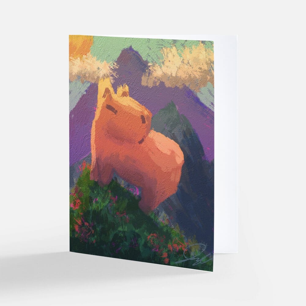 Capybara on a Hill Greeting Card - Blank Card with a Capybara Standing Proudly on a Hill (Limited Quantities) Greeting Card JoyousJoyfulJoyness 