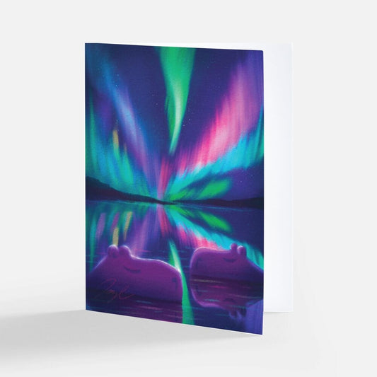 Capybaras and Northern Lights Greeting Card - Blank Card with Capybaras Sleeping Under Northern Lights (Limited Quantities) Greeting Card JoyousJoyfulJoyness 