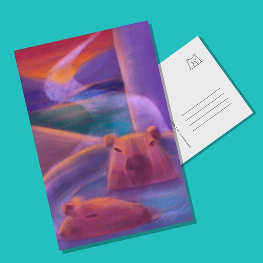 Capybaras in a Bath Postcard - Postcard with Capybaras Relaxing in a Japanese Bath (Limited Quantities) Postcards JoyousJoyfulJoyness 